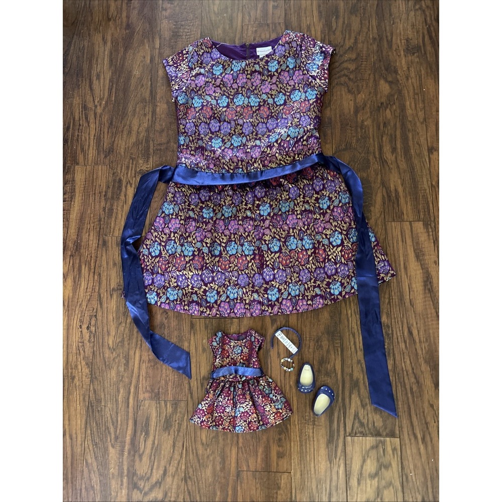 American Girl BUNDLE 2017 Purple Brocade Dress Sz 16 And Complete Doll Outfit